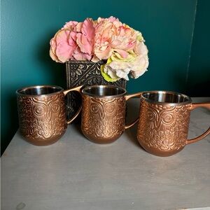 Copper Hammered Metal Dining Mugs Set